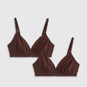 Quince Lot of 4 Medium Second Skin Crossover Bralettes Beige & Cocoa